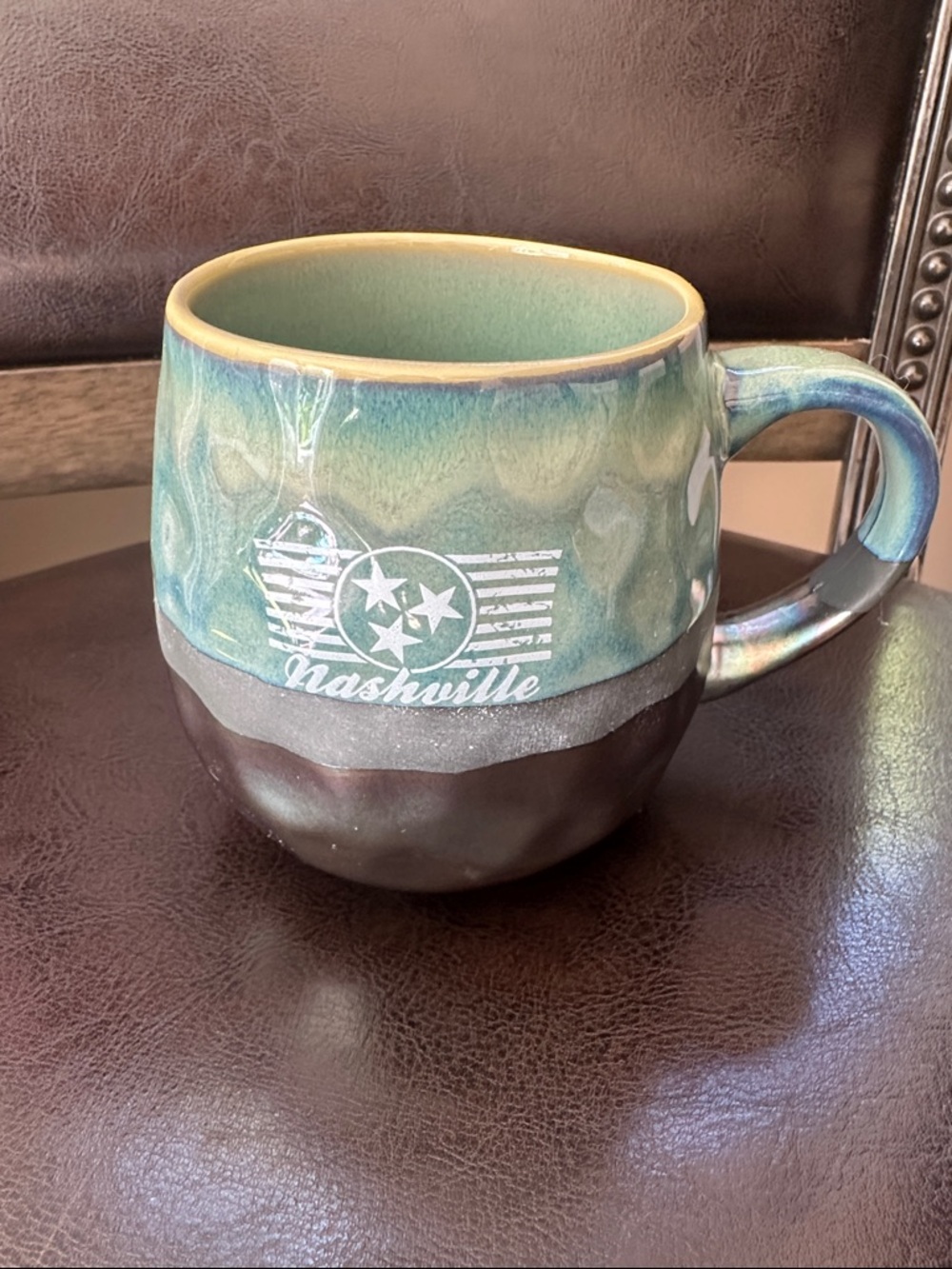 Nashville Ceramic Mug in Teal and Chrome